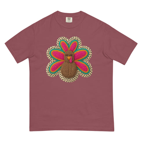 Faux Crochet Thanksgiving Turkey Comfort Colors Shirt