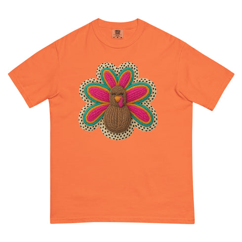 Faux Crochet Thanksgiving Turkey Comfort Colors Shirt