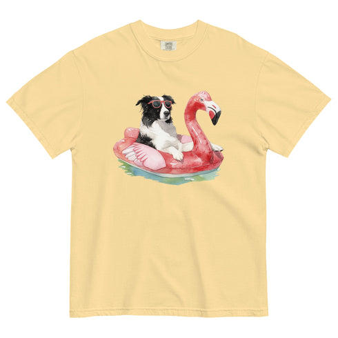 Border Collie Flamingo Float Dog Shirt