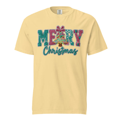 Faux Crochet Merry Christmas Comfort Colors Shirt