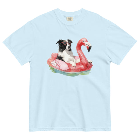 Border Collie Flamingo Float Dog Shirt