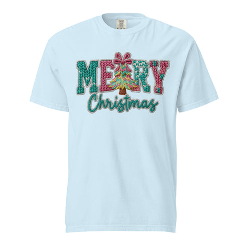 Faux Crochet Merry Christmas Comfort Colors Shirt