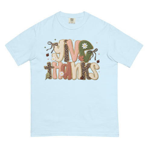 Faux Crochet Give Thanks Comfort Colors Shirt