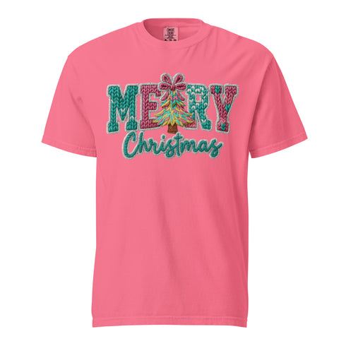 Faux Crochet Merry Christmas Comfort Colors Shirt