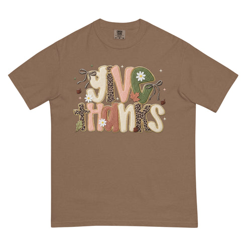 Faux Crochet Give Thanks Comfort Colors Shirt