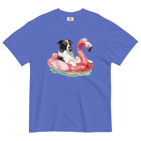 Border Collie Flamingo Float Dog Shirt