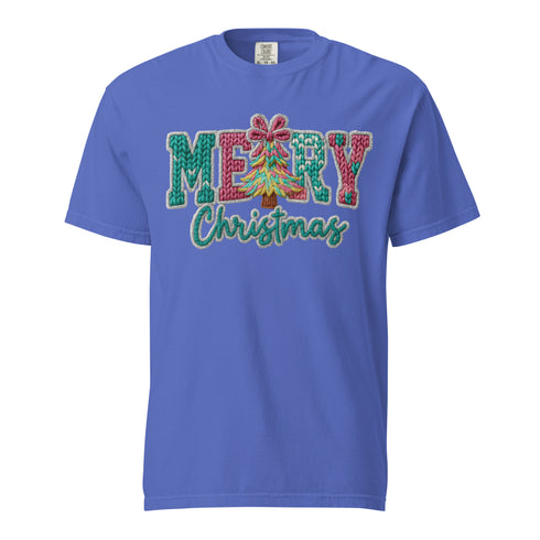 Faux Crochet Merry Christmas Comfort Colors Shirt