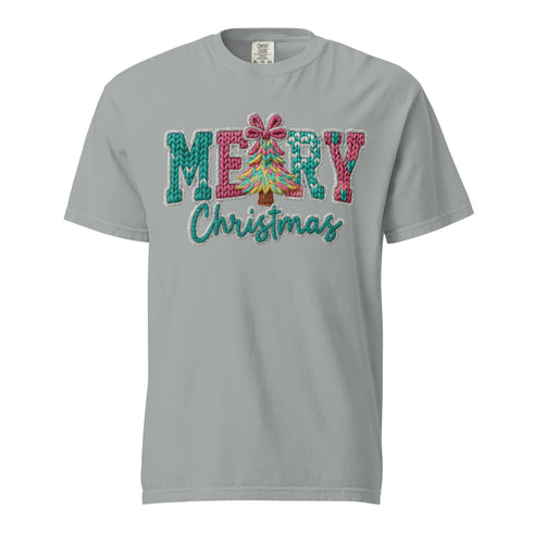 Faux Crochet Merry Christmas Comfort Colors Shirt