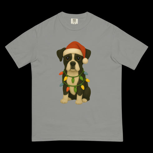 Christmas Dog Black and White Boxer Comfort Colors Shirt