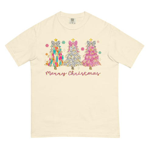 Merry Christmas Trees Retro Pink