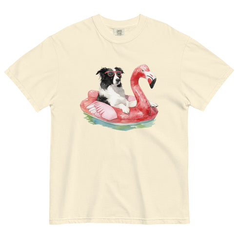 Border Collie Flamingo Float Dog Shirt
