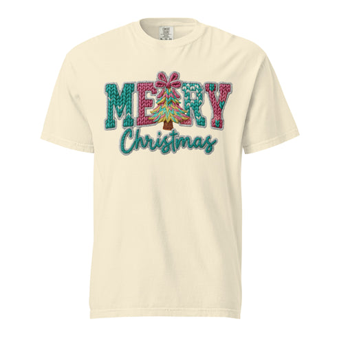 Faux Crochet Merry Christmas Comfort Colors Shirt