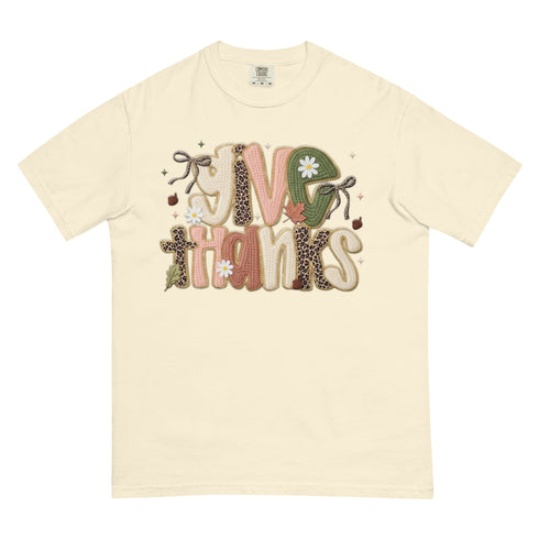 Faux Crochet Give Thanks Comfort Colors Shirt