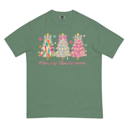Merry Christmas Trees Retro Pink