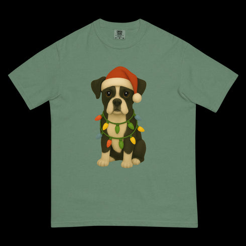 Christmas Dog Black and White Boxer Comfort Colors Shirt