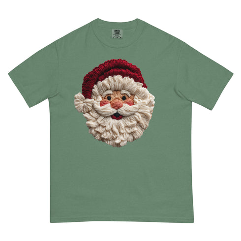 Faux Crochet Yarn Jolly Santa Comfort Colors Shirt