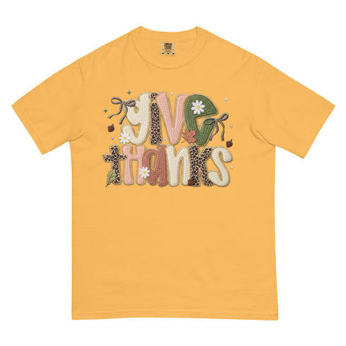 Faux Crochet Give Thanks Comfort Colors Shirt