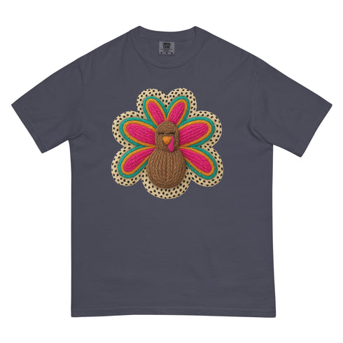 Faux Crochet Thanksgiving Turkey Comfort Colors Shirt