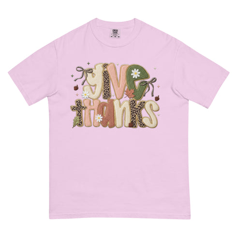 Faux Crochet Give Thanks Comfort Colors Shirt