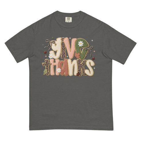 Faux Crochet Give Thanks Comfort Colors Shirt