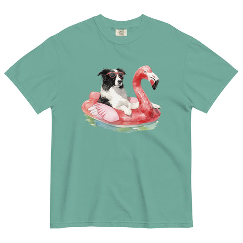 Border Collie Flamingo Float Dog Shirt