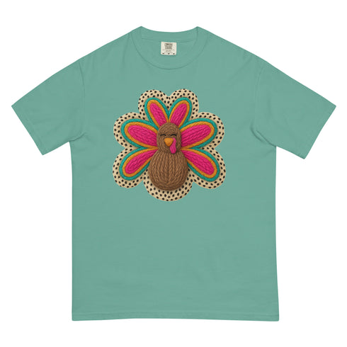 Faux Crochet Thanksgiving Turkey Comfort Colors Shirt