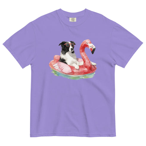 Border Collie Flamingo Float Dog Shirt