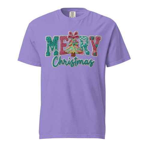 Faux Crochet Merry Christmas Comfort Colors Shirt