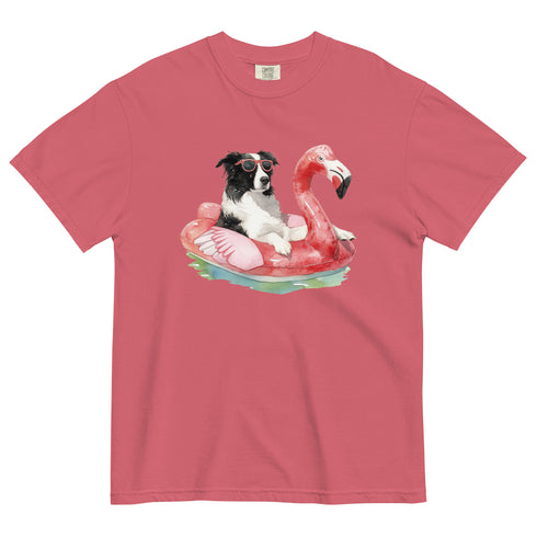 Border Collie Flamingo Float Dog Shirt