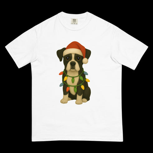 Christmas Dog Black and White Boxer Comfort Colors Shirt