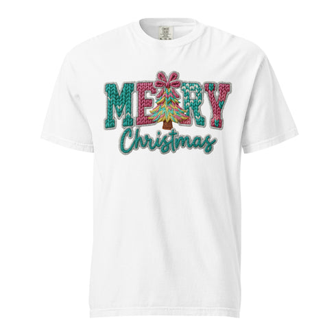 Faux Crochet Merry Christmas Comfort Colors Shirt